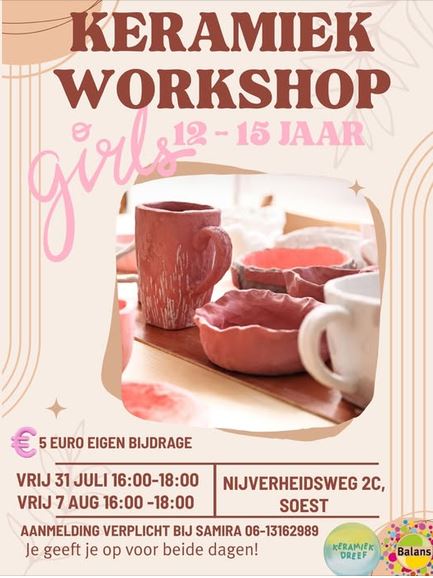 Keramiek workshop girls 12 - 15 jaar